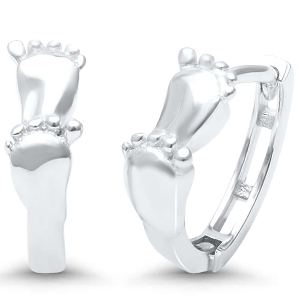 CLOSEOUT!Baby Feet Design .925 Sterling Silver Hoop Huggie Earrings