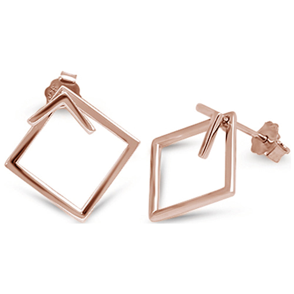 Rose Gold Plated Square Hoop .925 Sterling Silver Earrings