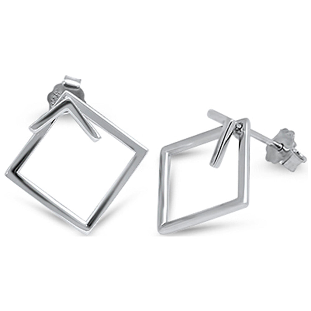 Plain Square Hoop .925 Sterling Silver Earrings