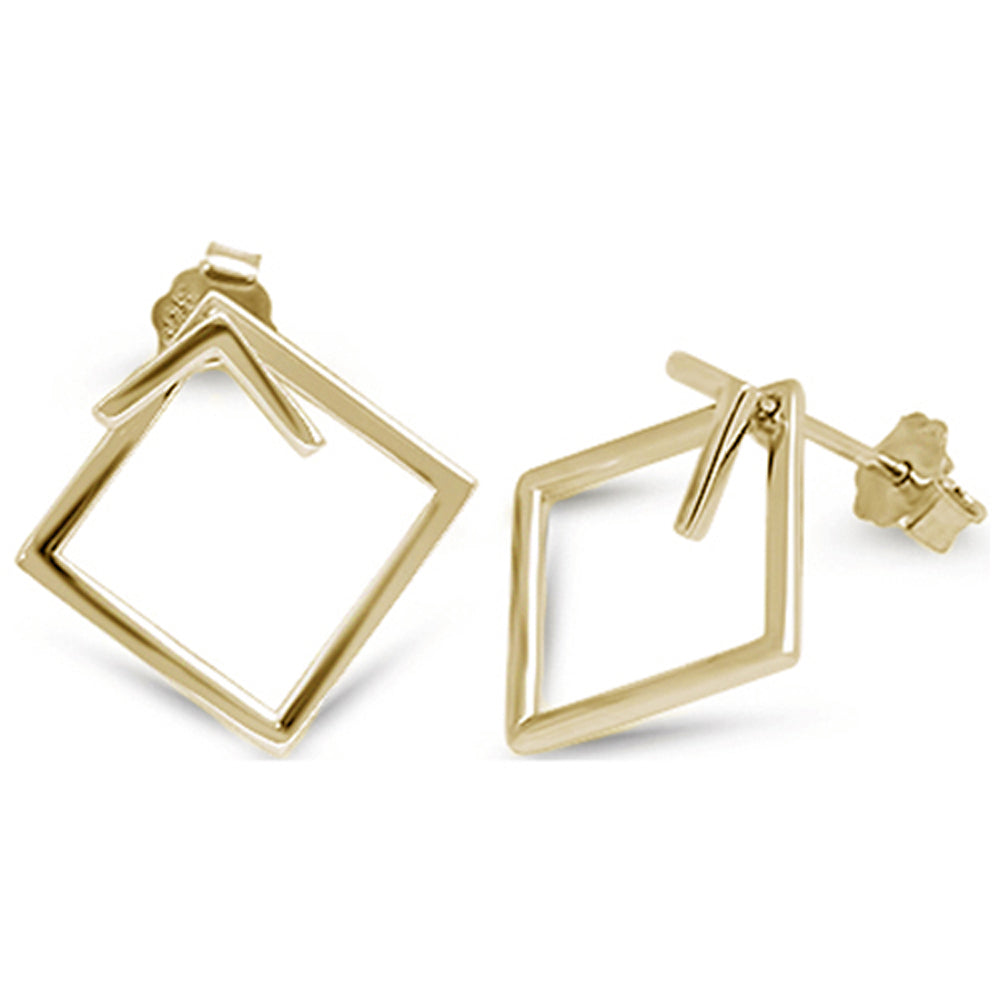 Yellow Gold Plated Square Hoop .925 Sterling Silver Earrings