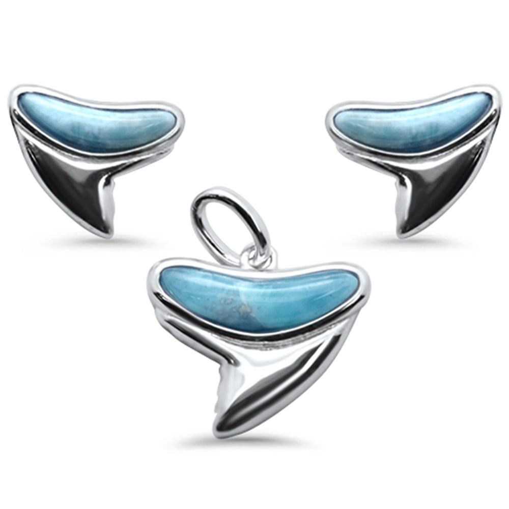 Natural Larimar .925 Sterling Silver Earring & Pendant Set