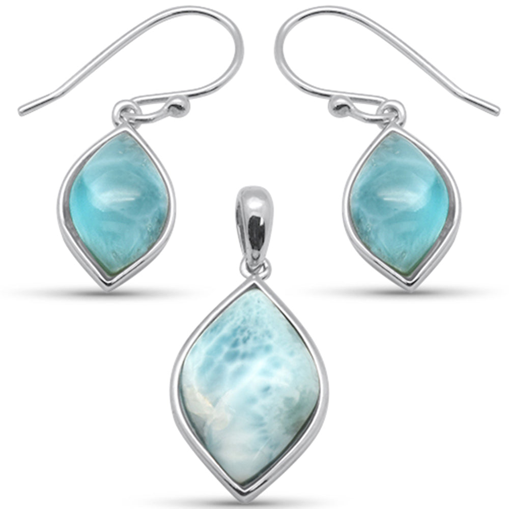 Marquee Natural Larimar .925 Sterling Silver Earring & Pendant Set