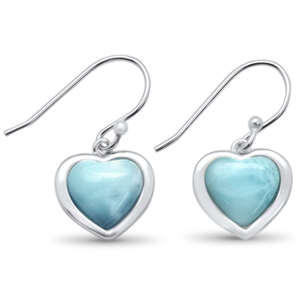 Narutal Heart Shaped Larimar .925 Sterling Silver Dangling Earrings