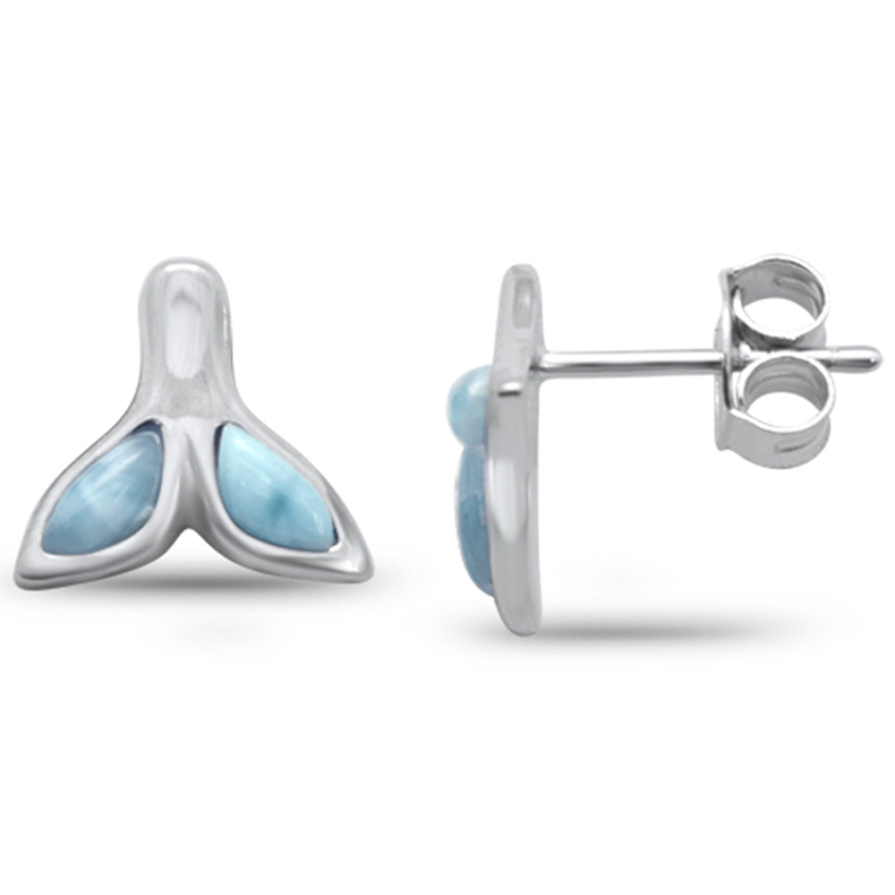 Natural Larimar Whale Tail .925 Sterling Silver Earrings