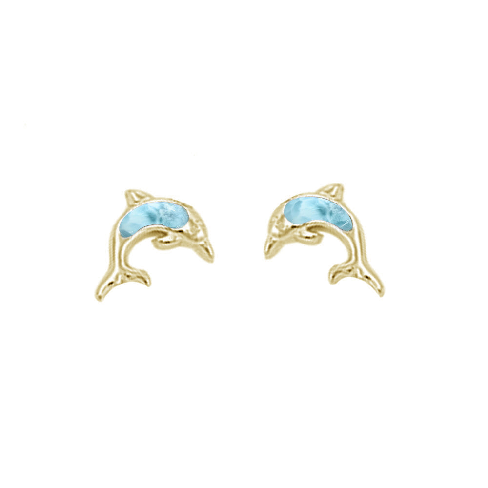 Yellow Gold Plated Natural Larimar Stud .925 Sterling Silver Earrings