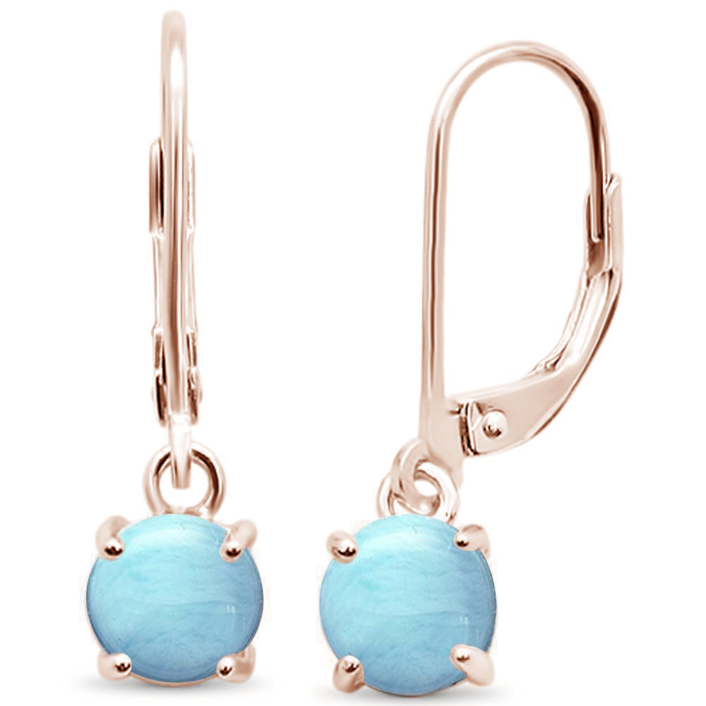 Rose Gold Plated Larimar Lever Back .925 Sterling Silver Earrings