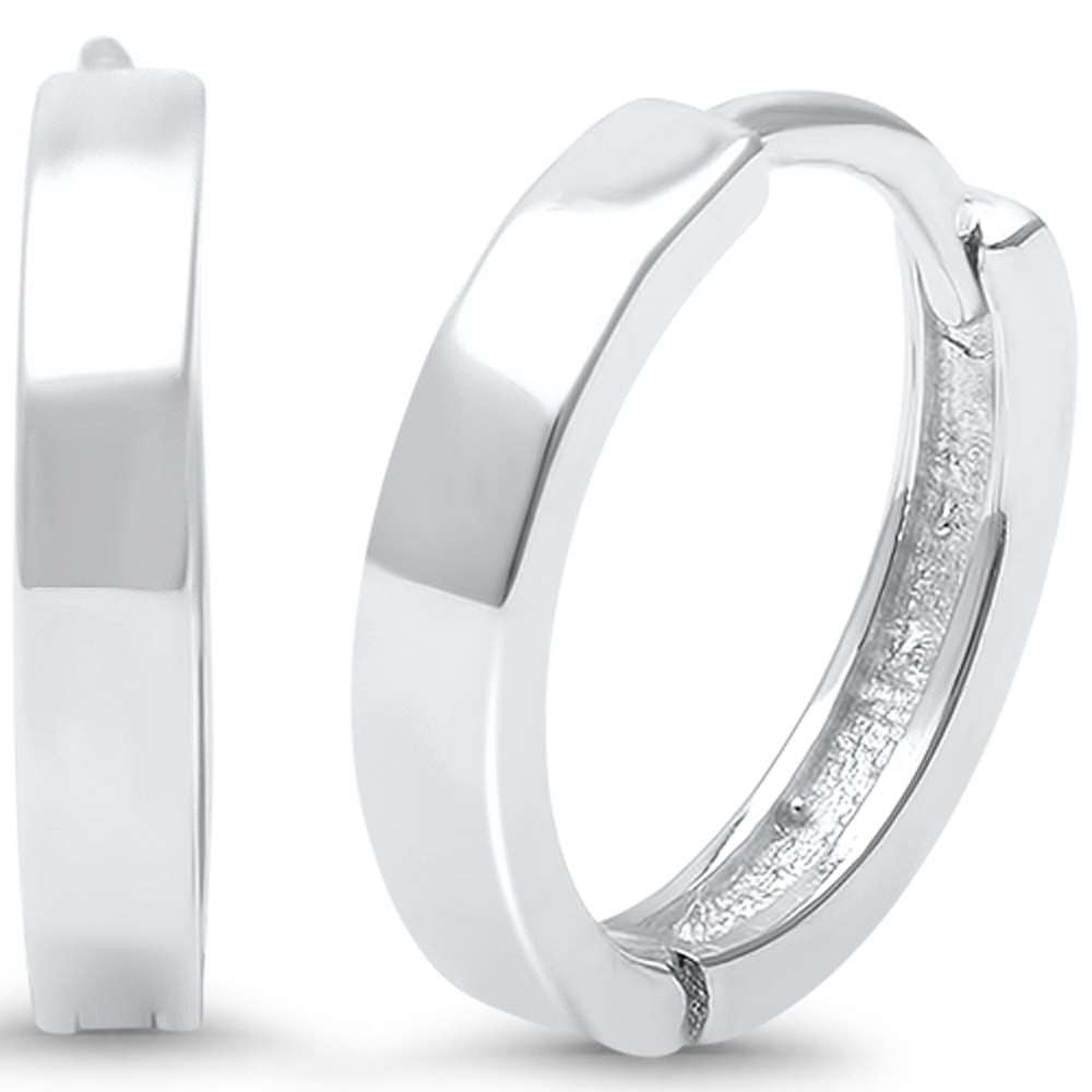 Plain Hammer Finish .925 Sterling Silver Hoop Huggie Earrings