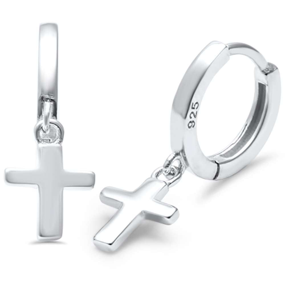 Plain Cross Hoop .925 Sterling Silver Earrings