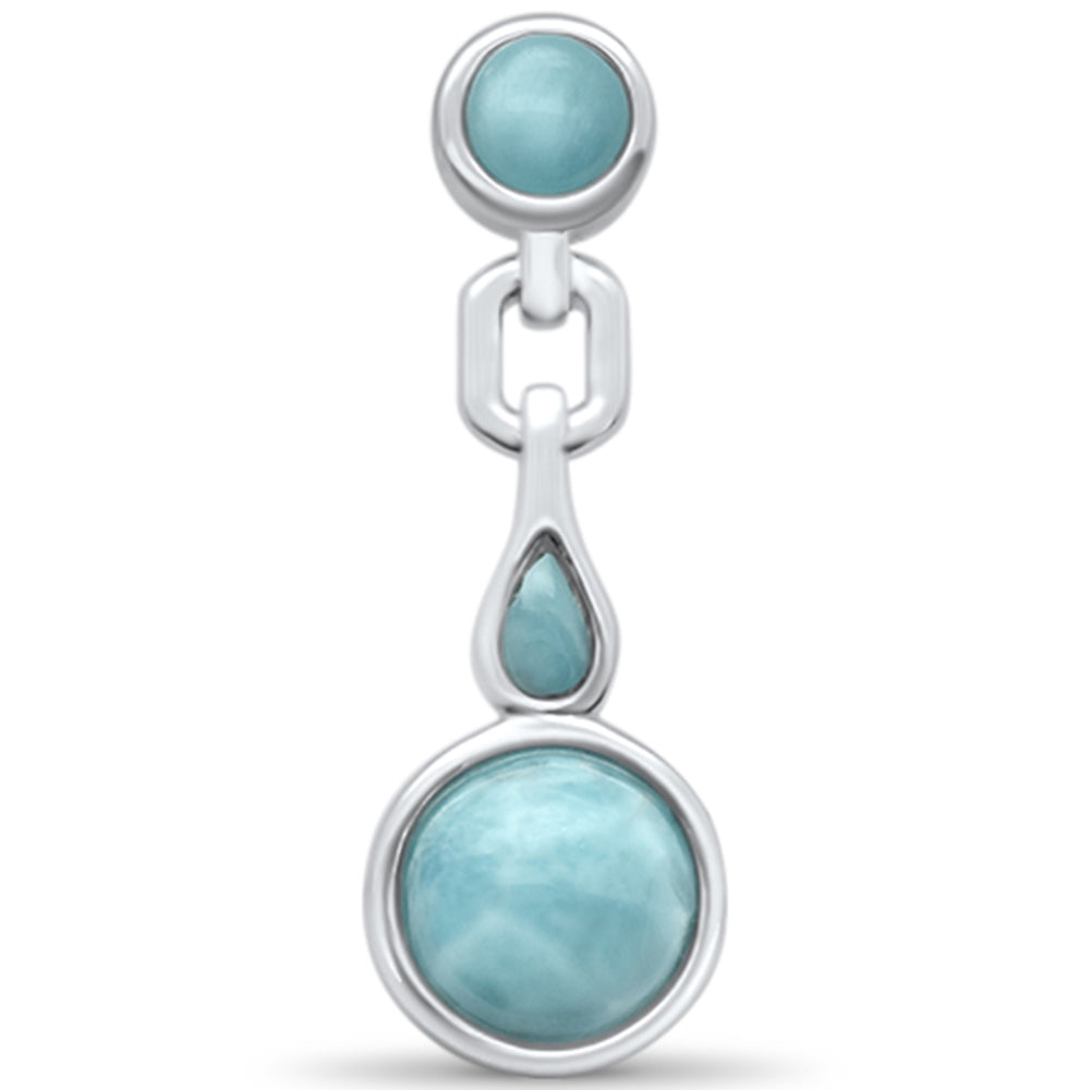 Natural Round & Teardrop Larimar .925 Sterling Silver Pendant
