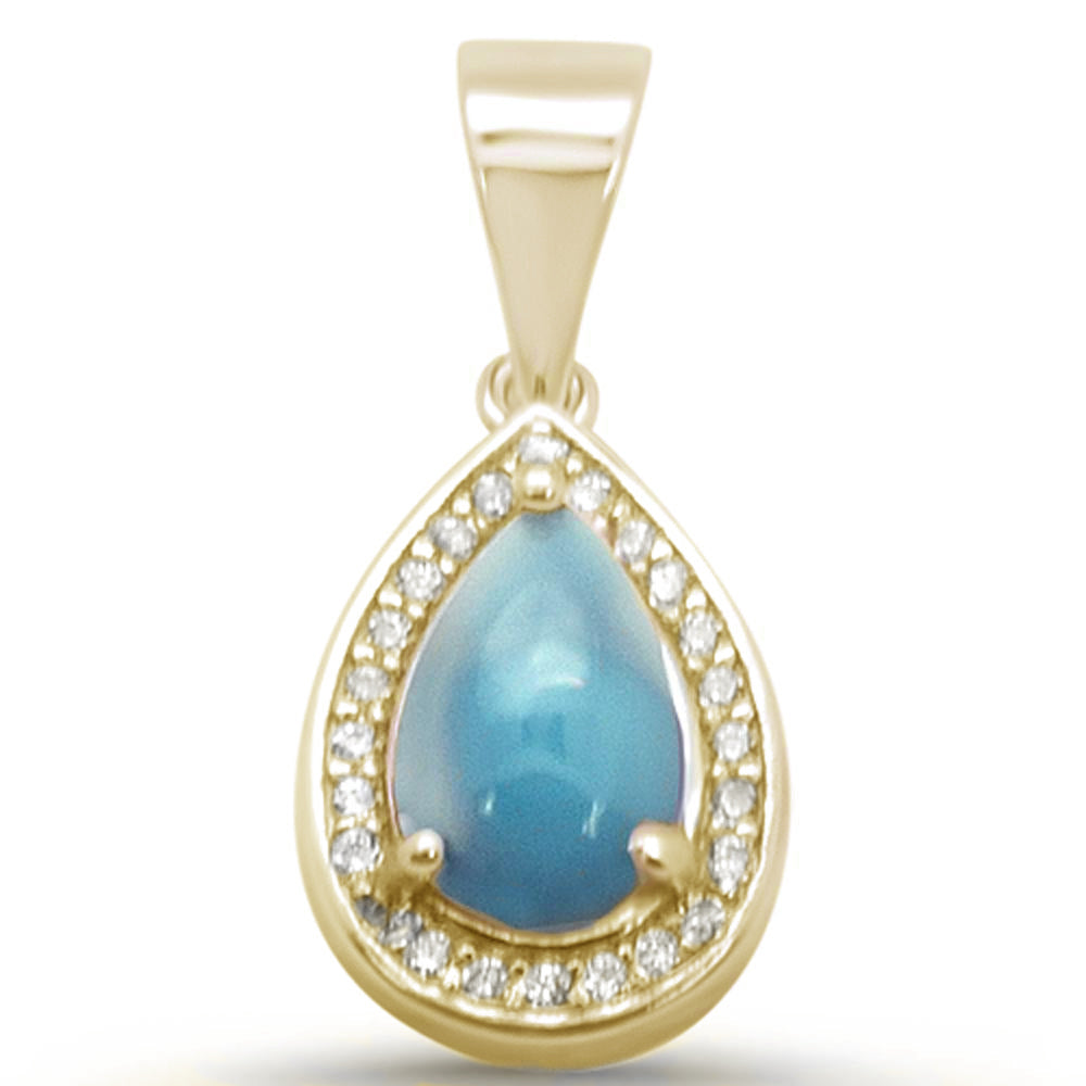 Yellow Gold Plated Pear Shaped Natural Larimar .925 Sterling Silver Pendant