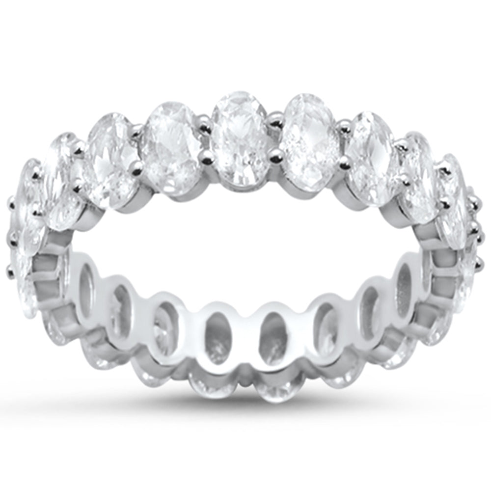 Oval Cubic Zirconia .925 Sterling Silver Eternity Band Ring Sizes 5-10