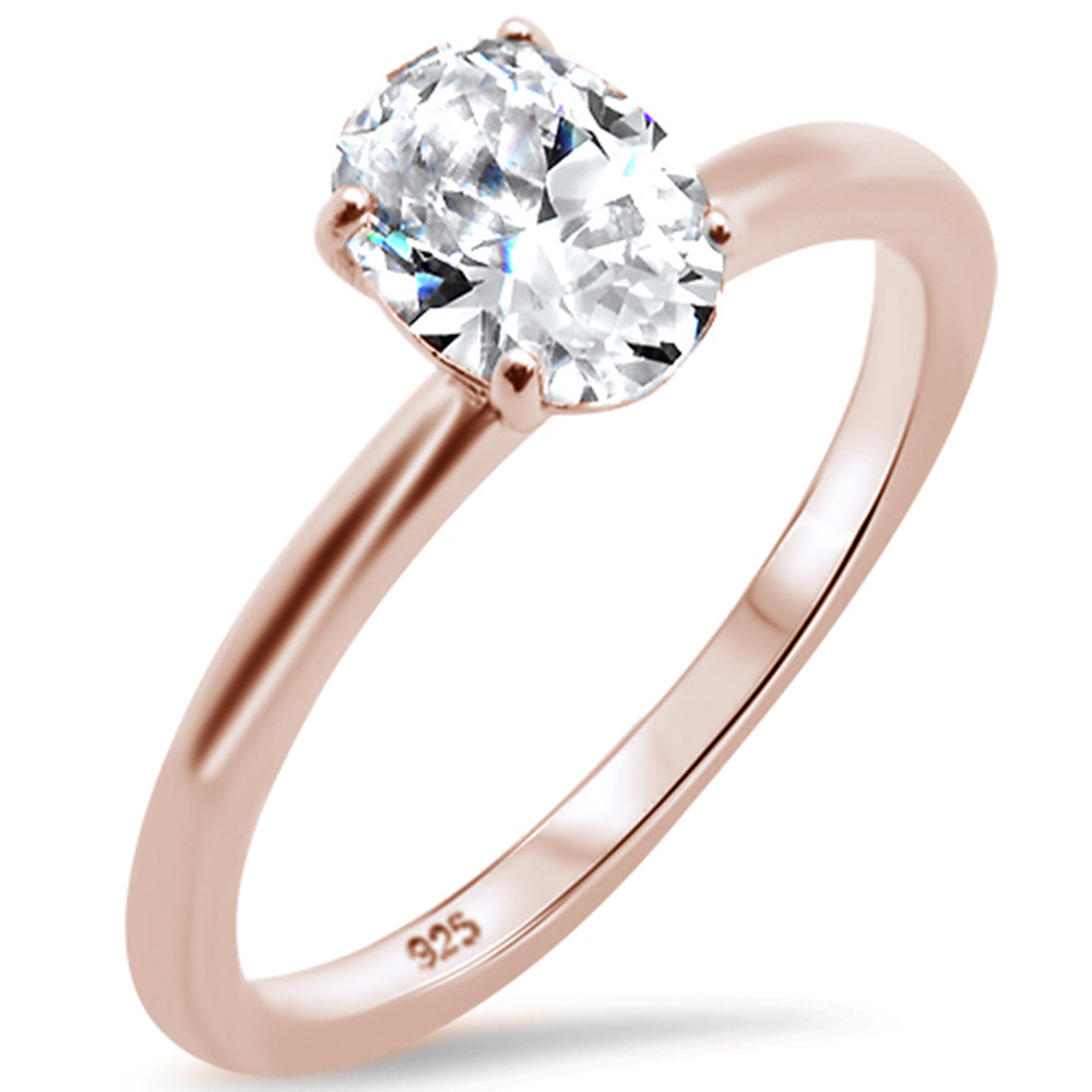 1.50ct 8x6mm Rose Gold Plated Oval Cubic Zirconia .925 Sterling Silver Solitaire Engagement RingSizes 4-9