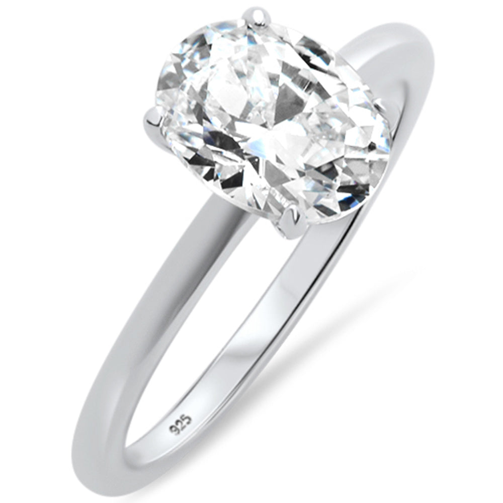 2.00ct 9x7mm Oval Cubic Zirconia .925 Sterling Silver Solitaire Engagement Ring Sizes 4-10