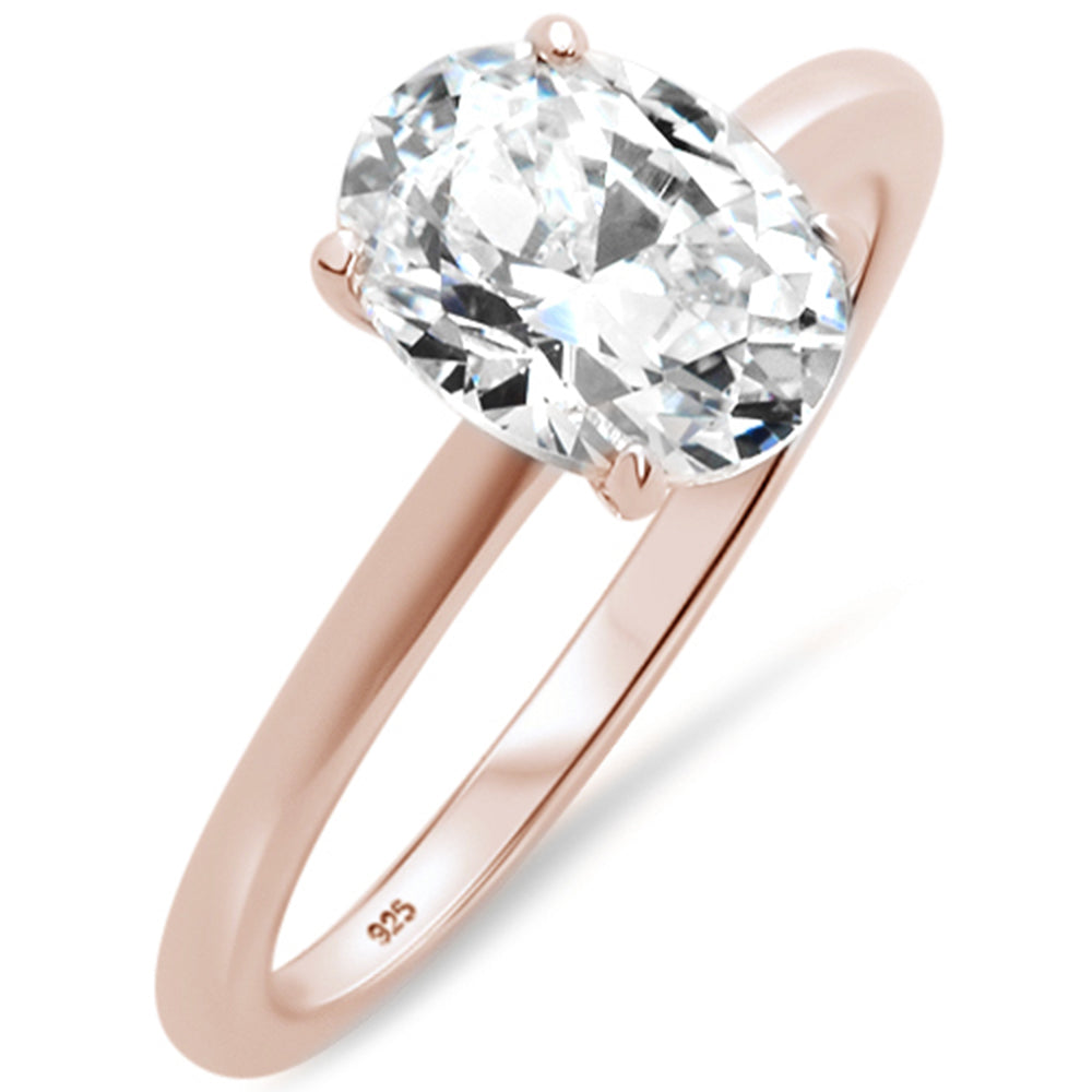 2.00ct 9x7mm Rose Gold Plated Oval Cubic Zirconia .925 Sterling Silver Solitaire Engagement RingSizes 4-9