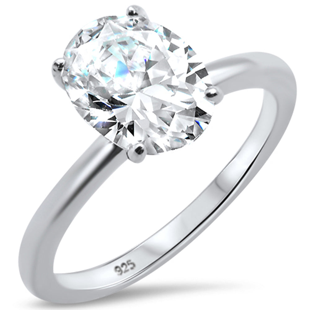 3.00ct 10x8mm Oval Cubic Zirconia .925 Sterling Silver Solitaire Engagement Ring Sizes 4-9
