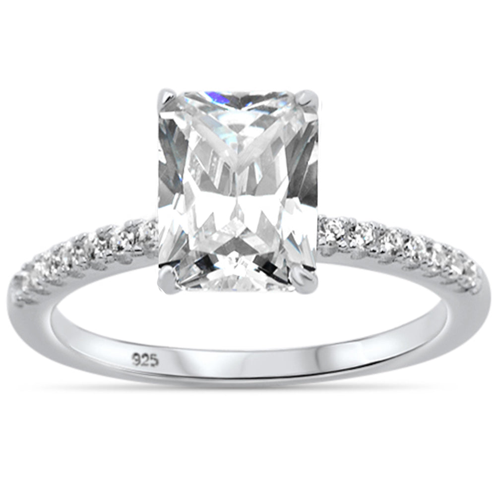 2.50ct 9x7mm Radiant Cut & Round Cubic Zirconia .925 Sterling Silver Solitaire Engagement Ring Sizes 4-9