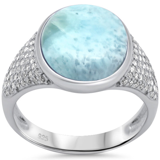 Oval Natural Larimar & Cubic Zirconia .925 Sterling Silver Ring Size 8 Oval Natural Larimar & Cubic Zirconia .925 Sterling Silver Ring Size 8