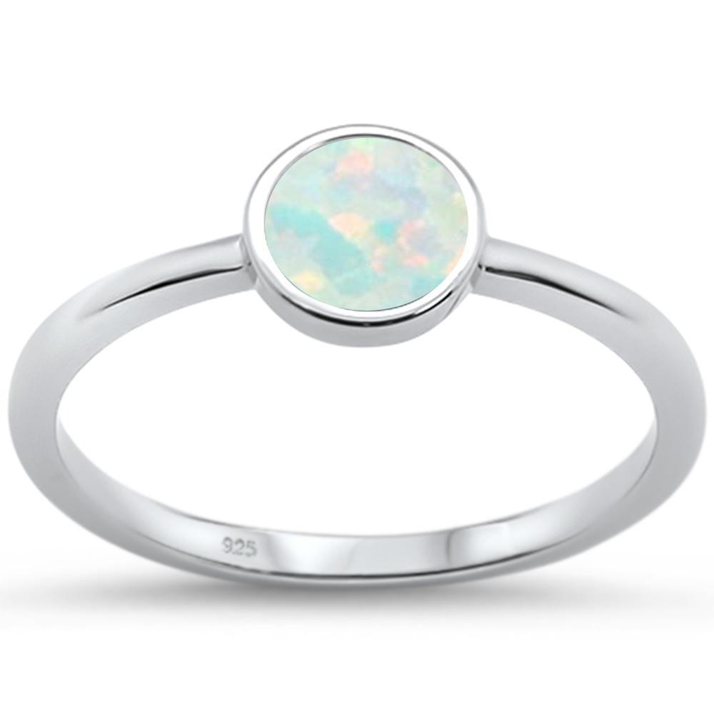 Round White Opal .925 Sterling Silver Ring Sizes 5-10