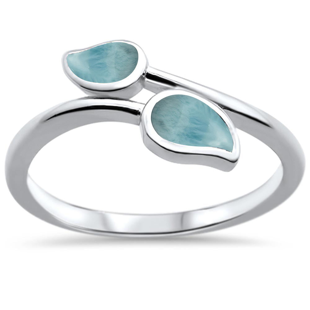 Natural Larimar Leaf Design .925 Sterling Silver Ring Sizes 5-10