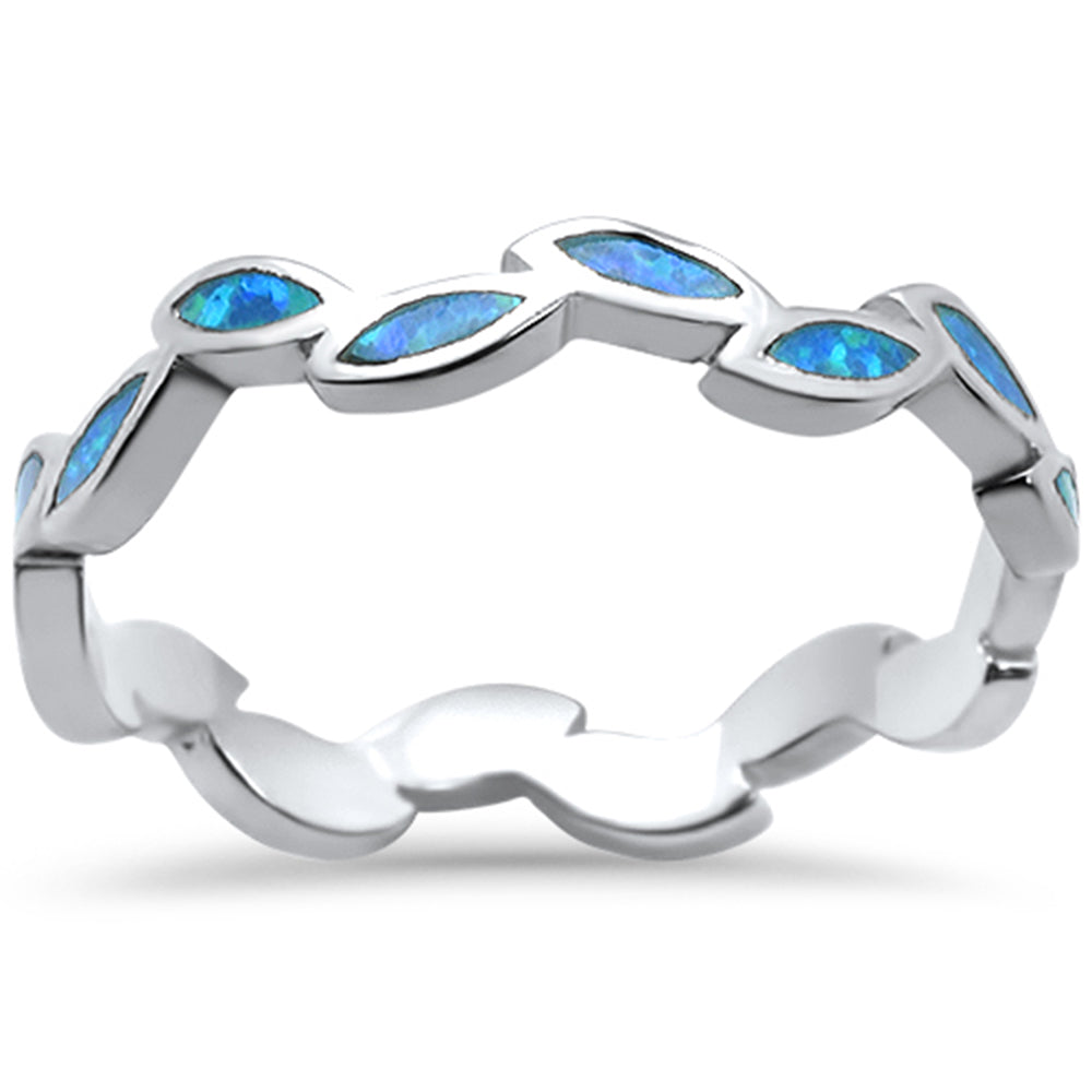Blue Opal Leaf Design .925 Sterling Silver Ring Sizes 5-9