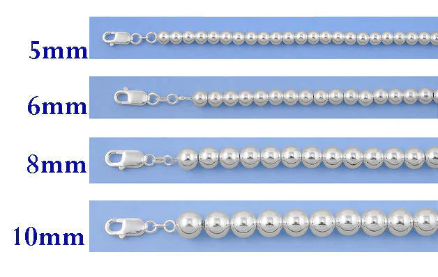 6MM Ball Bead Chain .925 Solid Sterling Silver Sizes 7-8" And 16-20"
