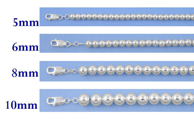 5MM Ball Bead Chain .925 Solid Sterling Silver Sizes 7-8" And 16-20"
