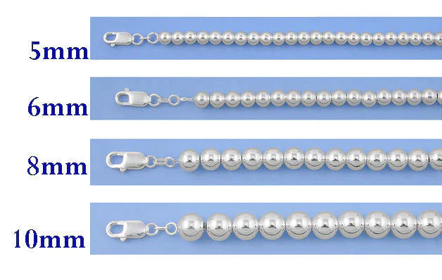 8MM Ball Bead Chain .925 Solid Sterling Silver Sizes 7-8" And 16-20"