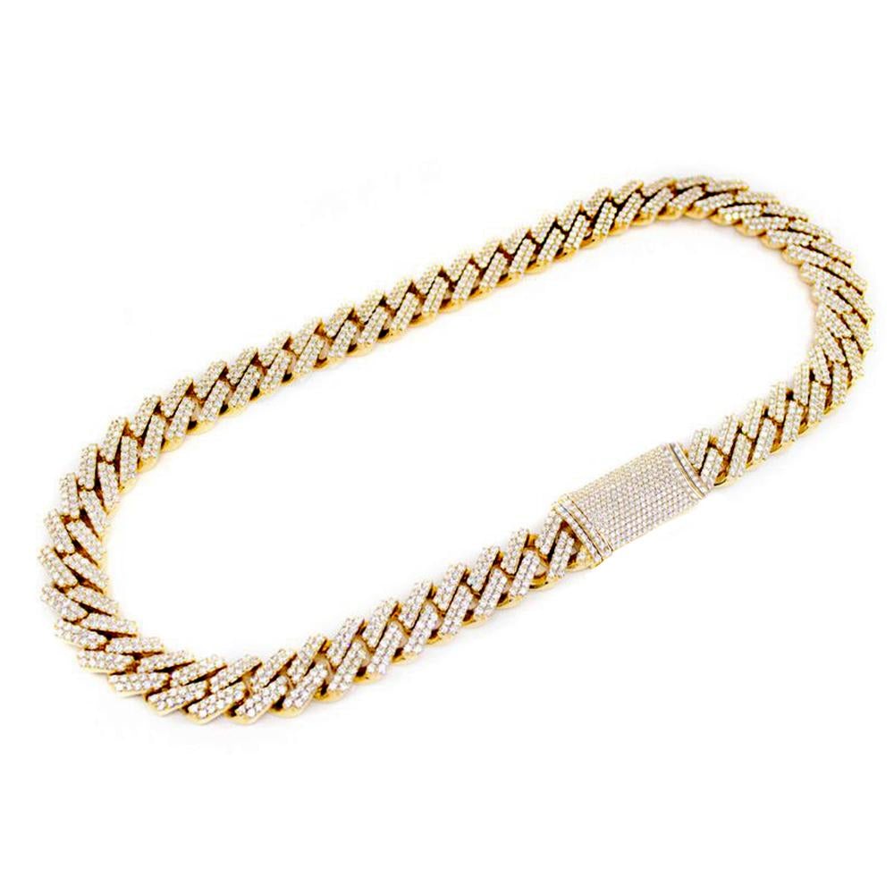 9MM 10.87ct 14KT Yellow Gold Diamond Square Cuban Link Necklace 22"