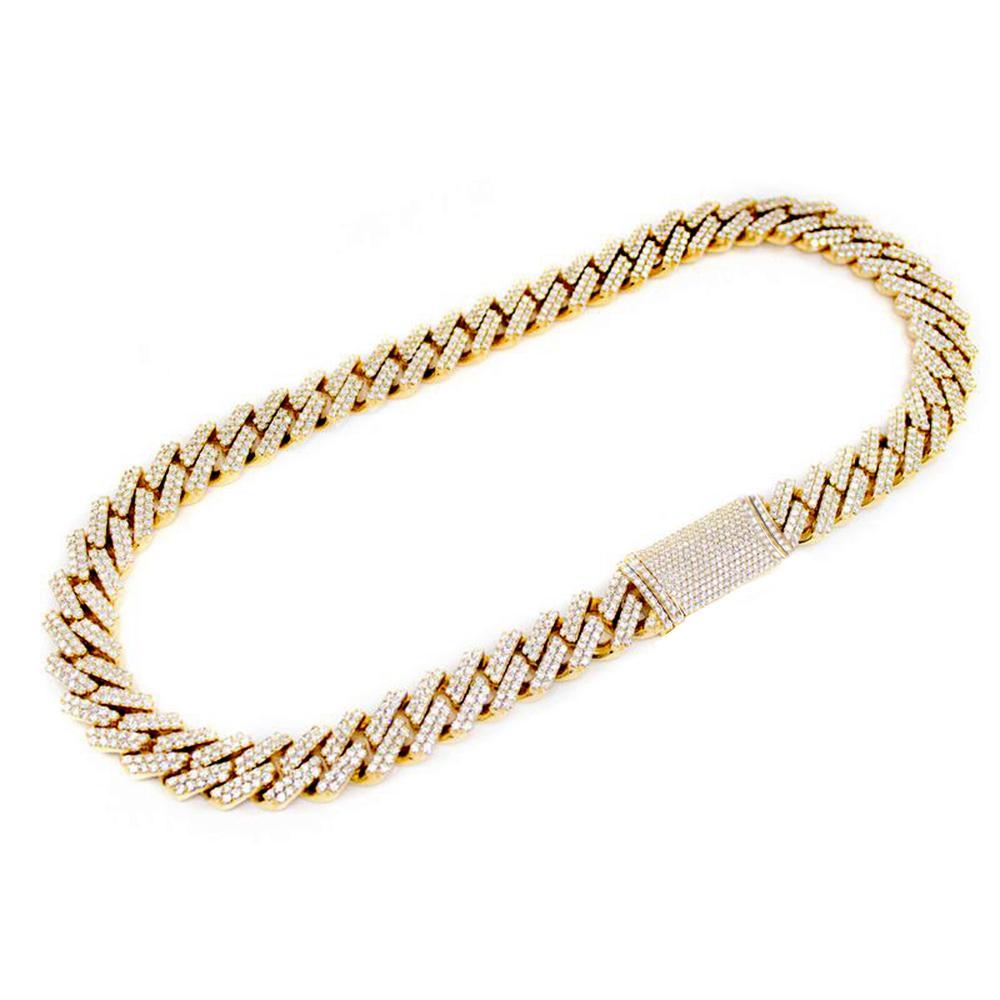 11MM 14.5ct G SI 14K Yellow Gold Diamond Square Cuban Necklace 22"