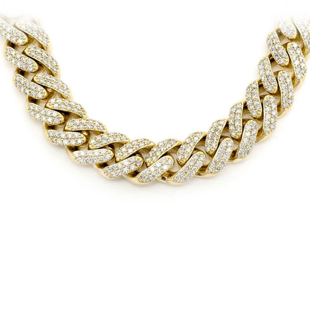 11MM 14.33ct G SI 10KT Yellow Gold Diamond Round Cuban Necklace 22"