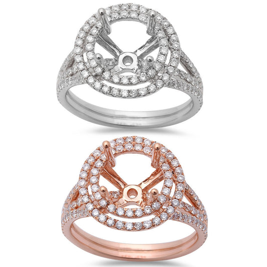 DIAMOND CLOSEOUT! .80ct Round Halo Style 14kt Rose & White Gold Diamond Semi Mount Engagement Ring