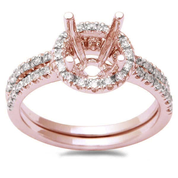 SPECIAL!.46ct Rose Gold Round Diamond Halo Style Wedding Engagement Ring & Band Set