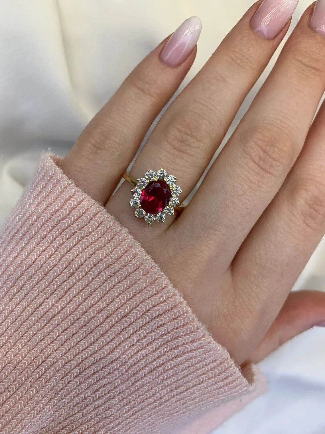 3.40 Ct Oval Natural Ruby & Diamond Wedding Ring 14K Yellow Gold Finish Size 7