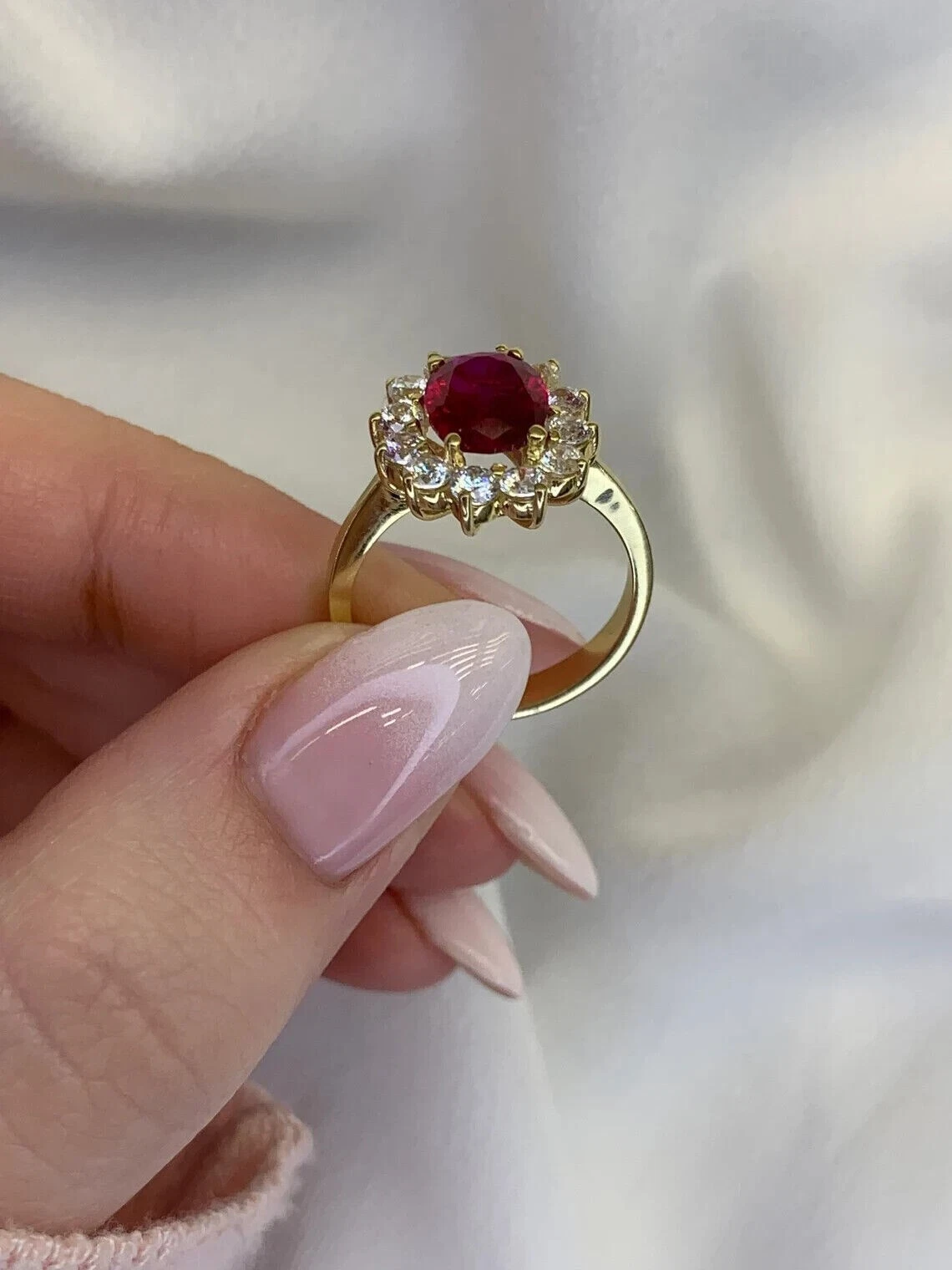 3.40 Ct Oval Natural Ruby & Diamond Wedding Ring 14K Yellow Gold Finish Size 7
