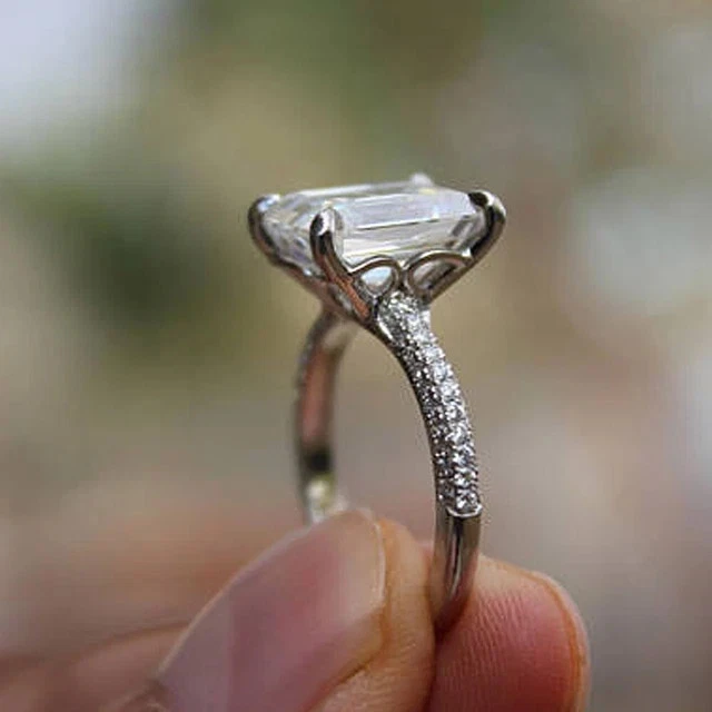 3.44 Ct Emerald Cut Lab Created Diamond Engagement Ring 14K White Gold Plated