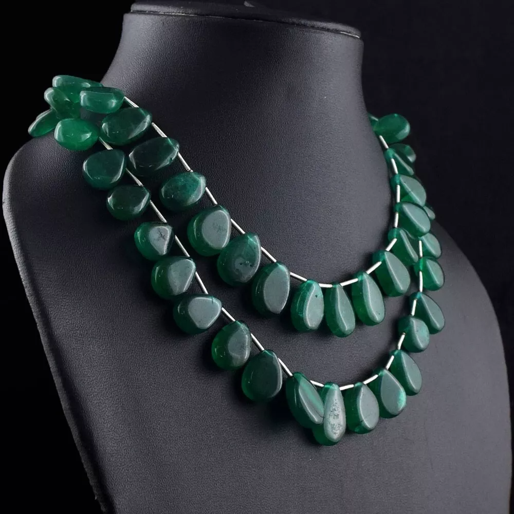 2 Strand Womens Green Emerald 557.00 Cts Beautiful Necklace Jewelery VK 27 E655