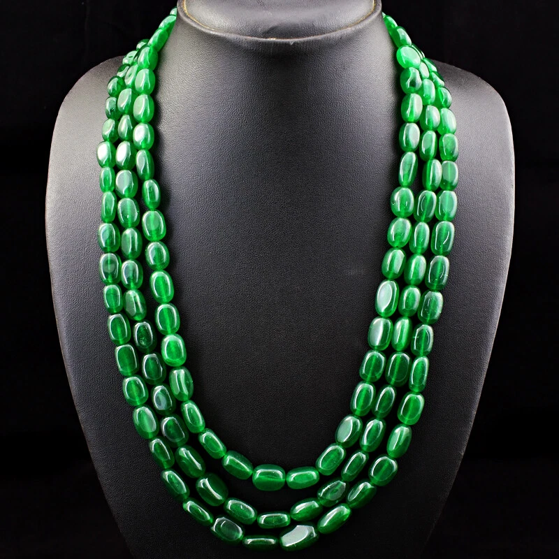Oval Shape 695.00 Cts Earth Mined Enhanced Emerald Beads Necklace NK 15E190