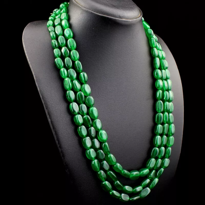 Oval Shape 695.00 Cts Earth Mined Enhanced Emerald Beads Necklace NK 15E190