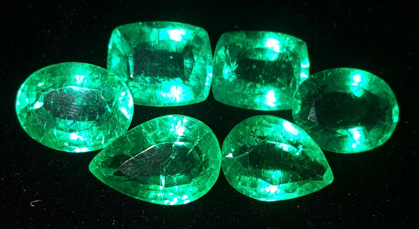 Loose Gemstone Natural Emerald 8-10 Ct 6 Pcs Lot Certified Colombian Emerald E76