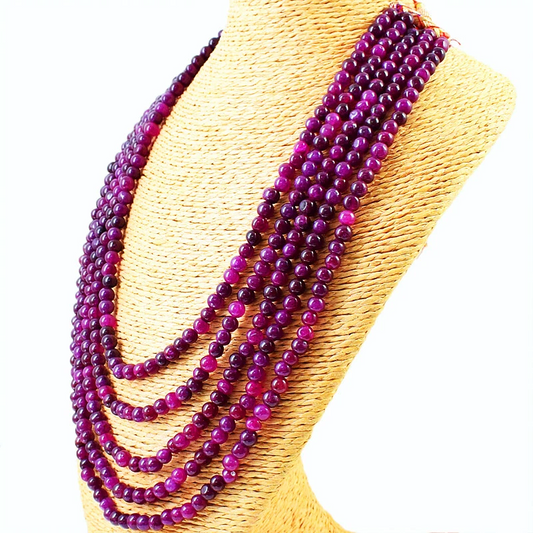575.00 Cts Earth Mined 5 Strand Red Ruby Round Shape Beads Necklace NK 04E122