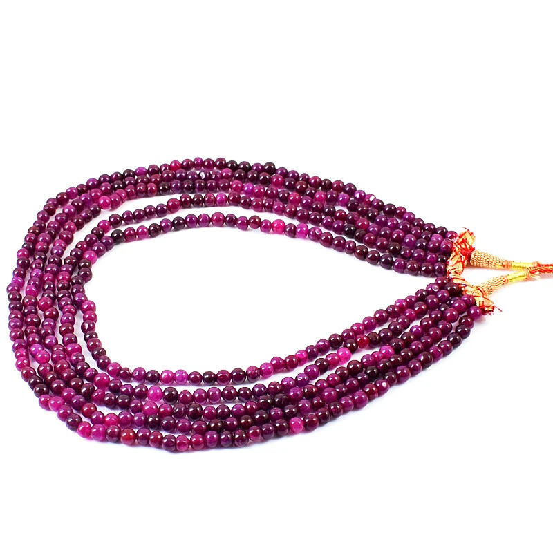 575.00 Cts Earth Mined 5 Strand Red Ruby Round Shape Beads Necklace NK 04E122