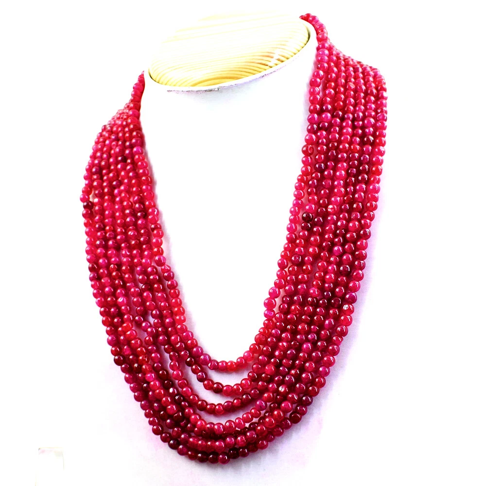 Round Shape 570.00 Cts Earth Mined Enhanced Ruby Beads Necklace NK 30E38