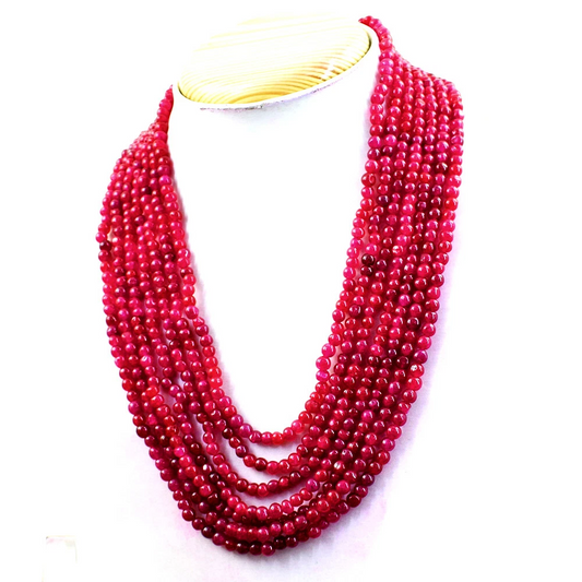 Round Shape 570.00 Cts Earth Mined Enhanced Ruby Beads Necklace NK 30E38
