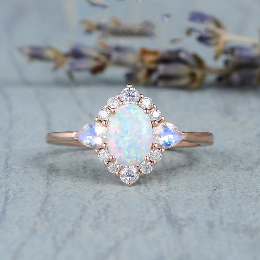 White Lab Opal Oval Heart Cutout Ring .925 Sterling Silver Sizes 7 Gift New
