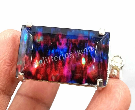 IGL 72.15 Ct Natural Ammolite Emerald 925 Solid Silver Pendant Loose Gems NA