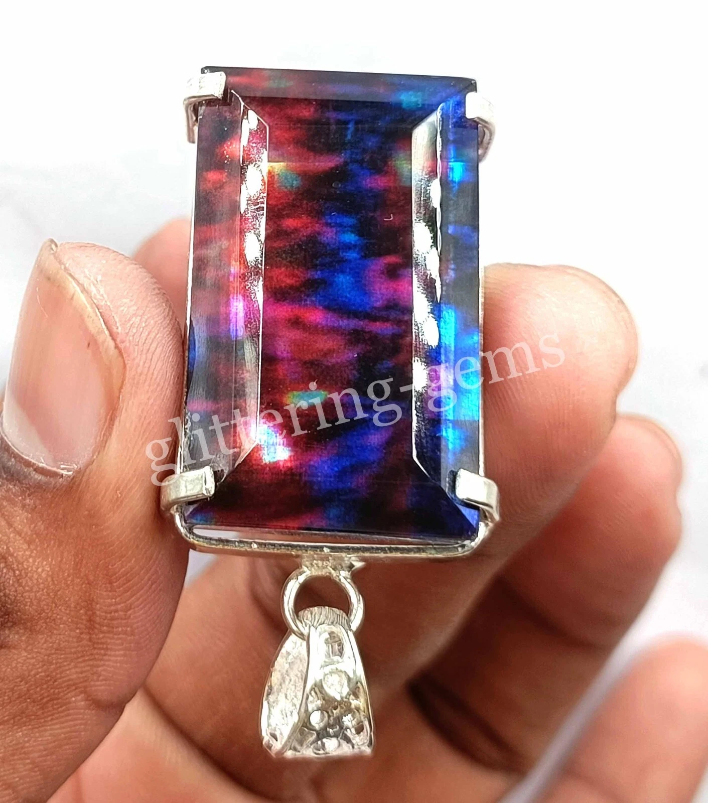 IGL 72.15 Ct Natural Ammolite Emerald 925 Solid Silver Pendant Loose Gems NA
