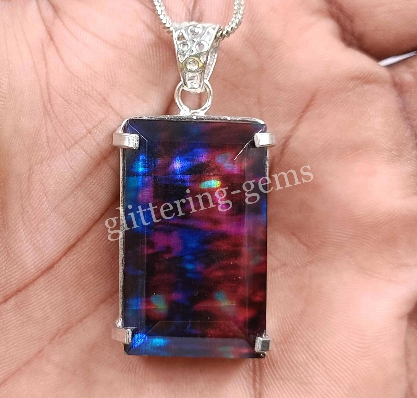 IGL 72.15 Ct Natural Ammolite Emerald 925 Solid Silver Pendant Loose Gems NA
