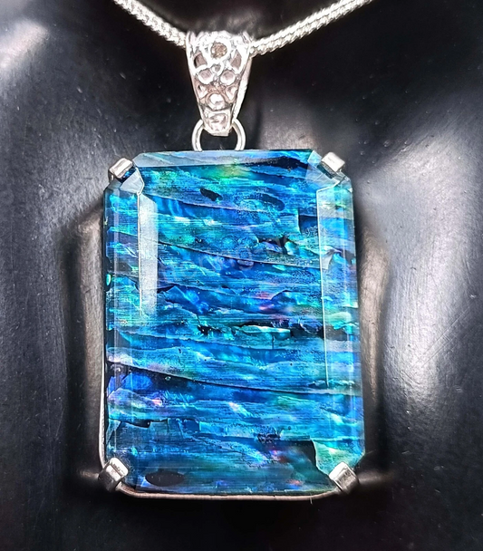 IGL 79 CT Natural Emerald Cut Ammolite 925 Solid Silver Pendant Loose Gems 5JSC