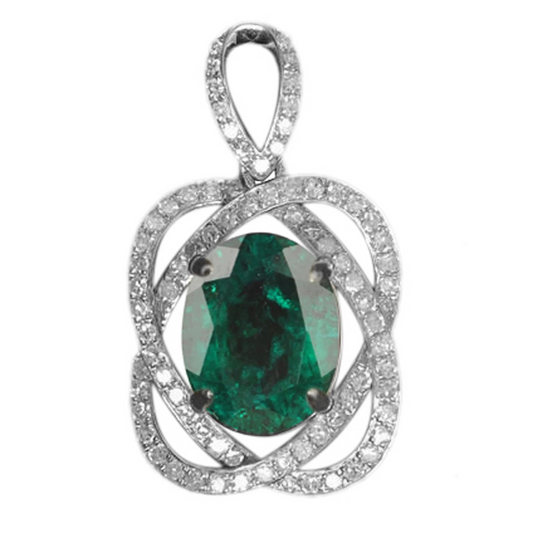 2.65Ct Oval Shape Natural Green Emerald Women's Pendant In 925 Sterling Silver