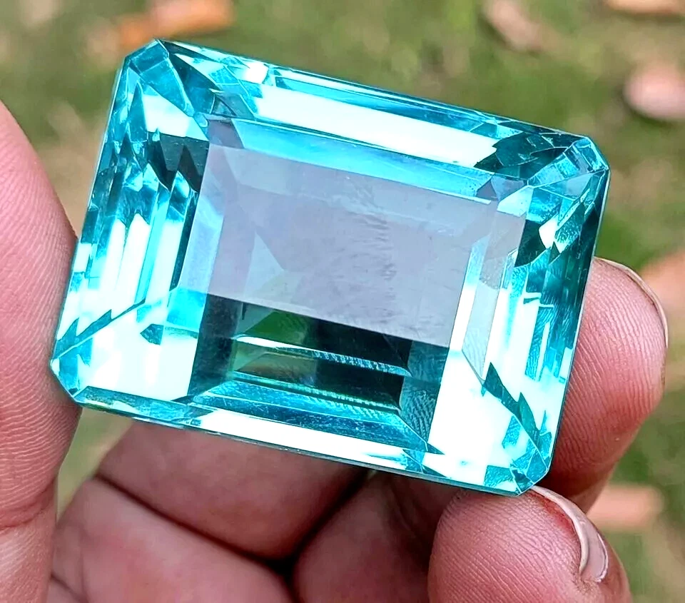 Certified Natural Brazilian 250 Ct Sky Blue Emerald Cut Topaz Loose Gemstone